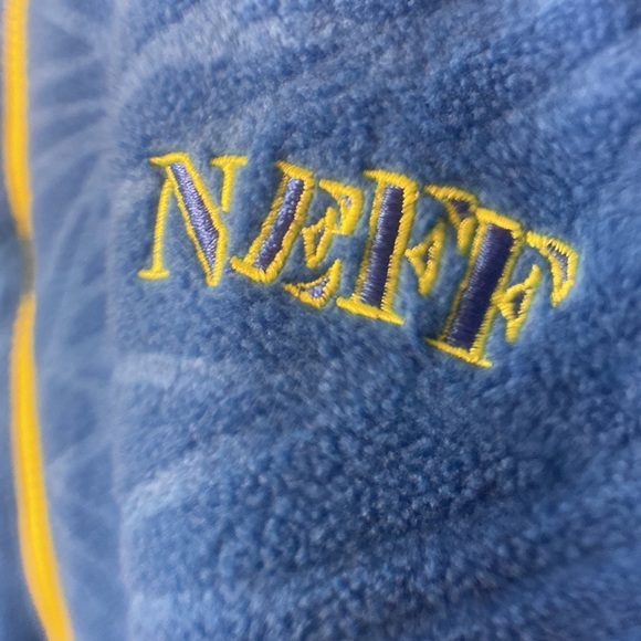 Large NEFF blue and neon green fuzzy jacket. - Picture 3 of 5